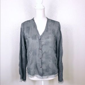 Johnny Was Embroidered Patch Rayon Blouse